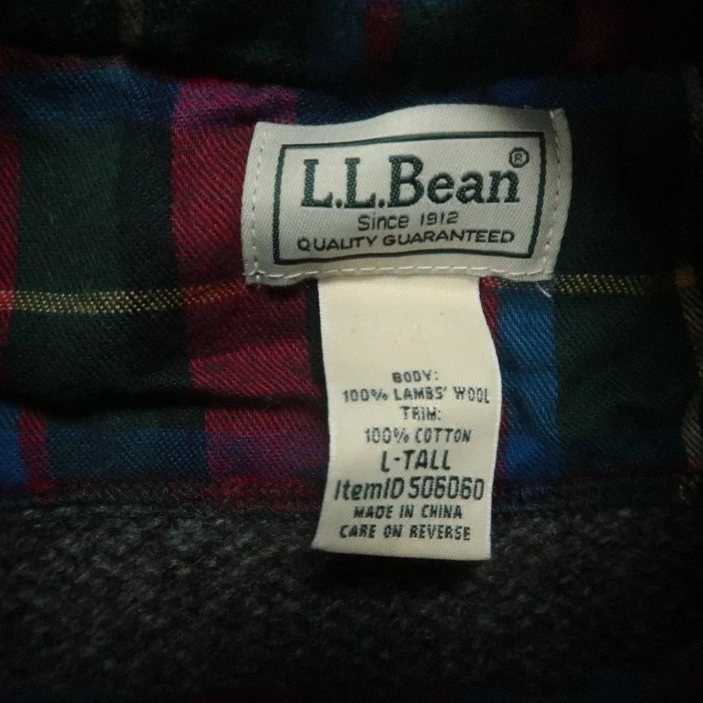 LL Bean Sweater Mens Large‎ Tall Gray Lambs Wool Quarter Zip Pockets Pullover